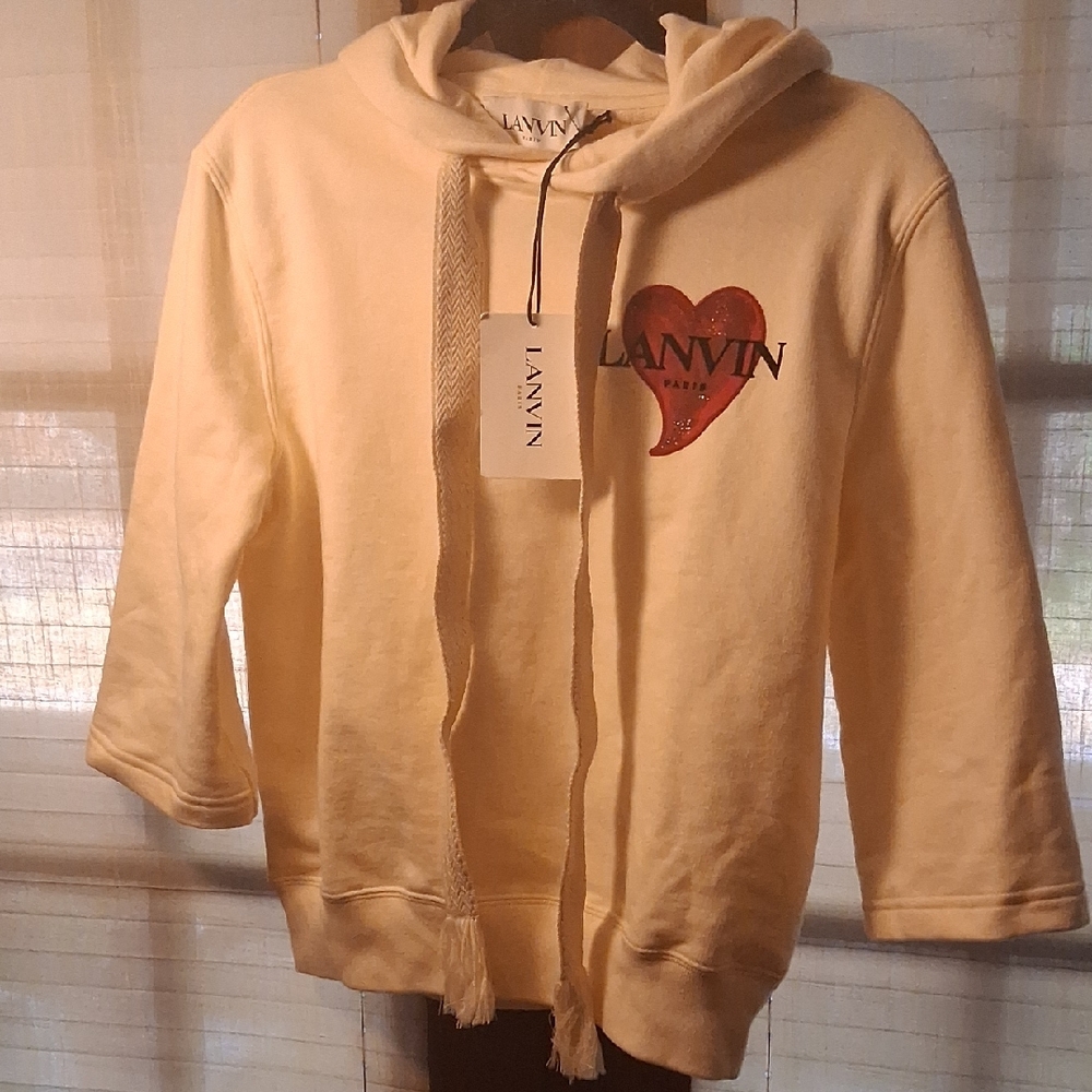 100% Authentic Lanvin Off-White Hoodie with Red Heart Motif